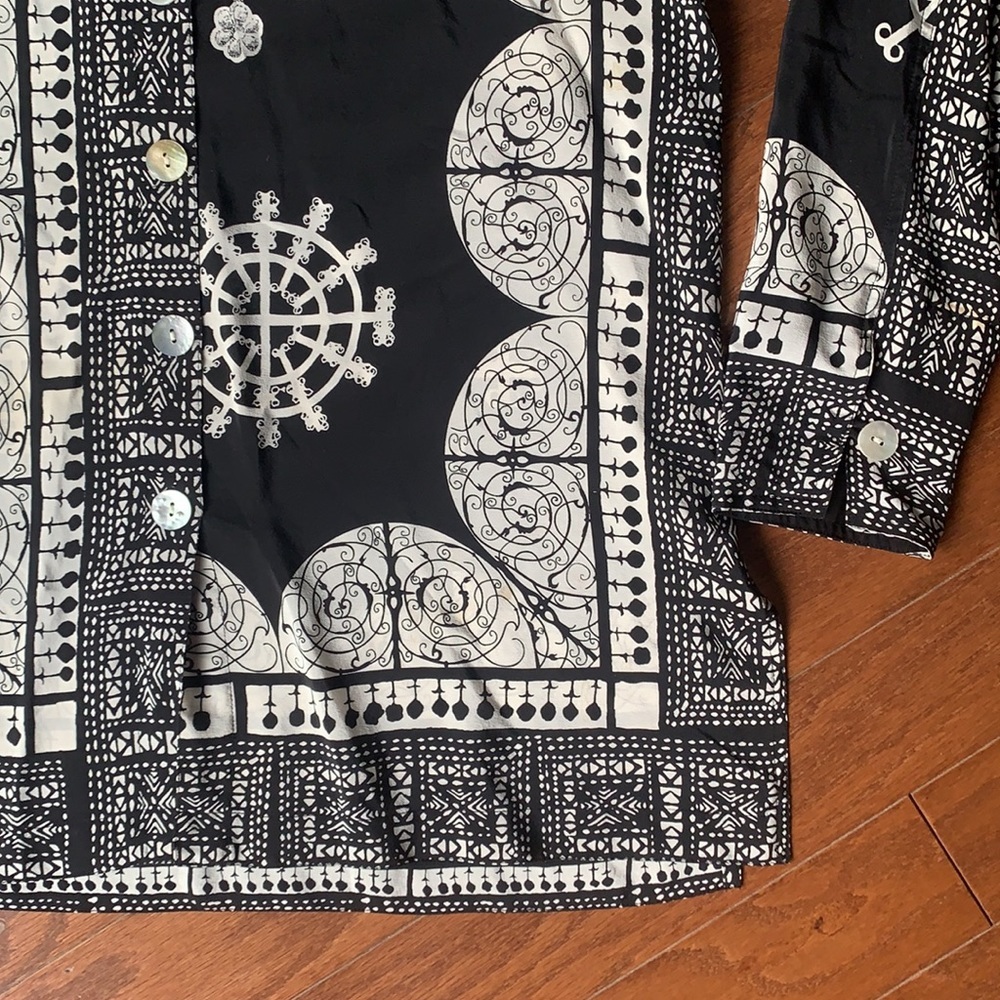 Stonebridge Vintage Silk Longline Asian Inspired Button Down Top Size Medium - Picture 3 of 10